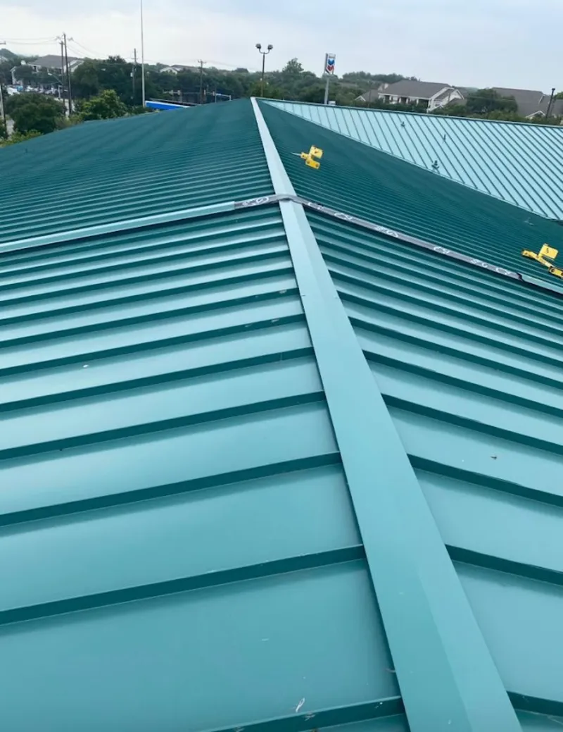 Green commercial metal roof ridge and valley for Metal Roof Repair in Streamwood